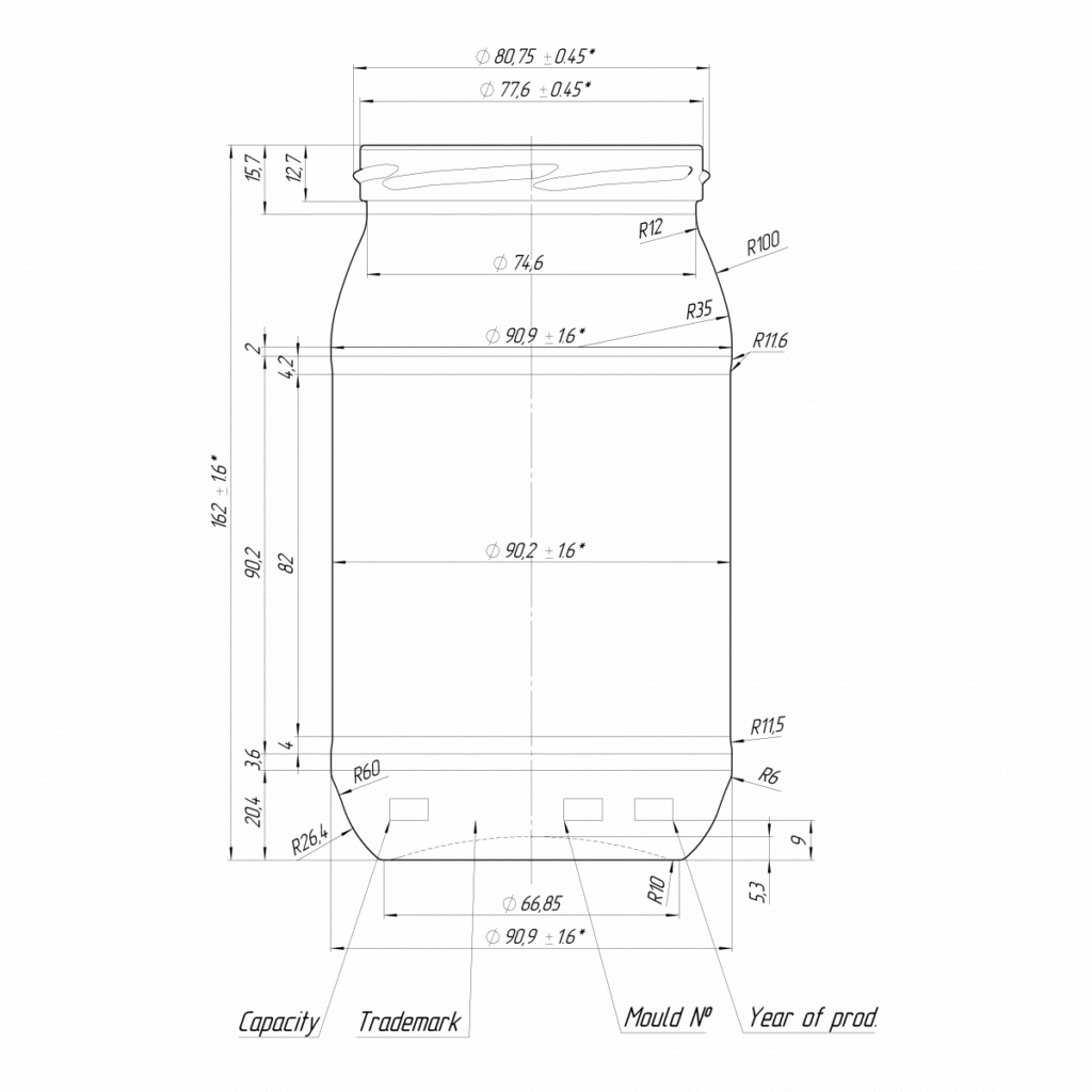 słoik 815 ml rysunek techniczny