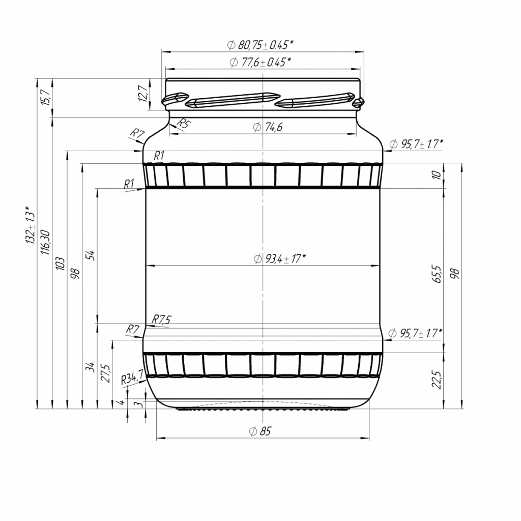 facete 720 ml rysunek techniczny