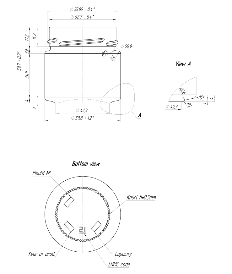słoik 106 ml rysunek techniczny