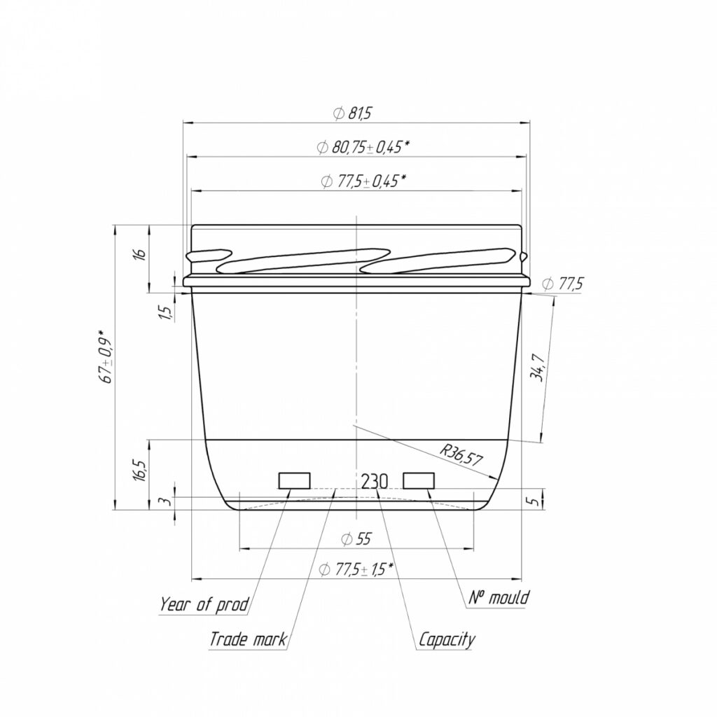 słoik 230 ml rysunek techniczny