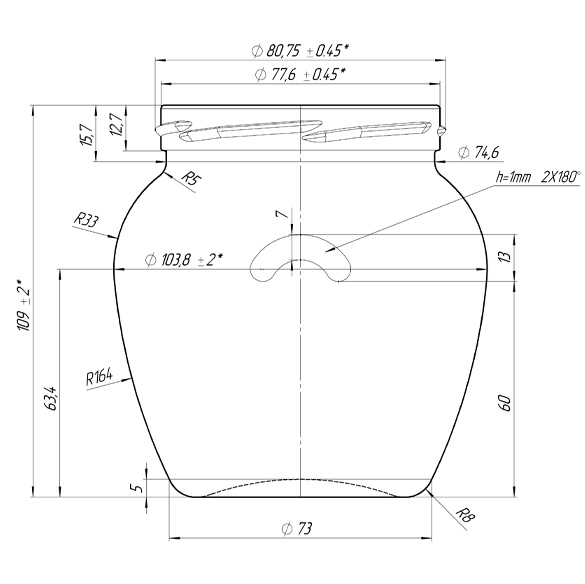 amfora 580 ml rysunek techniczny