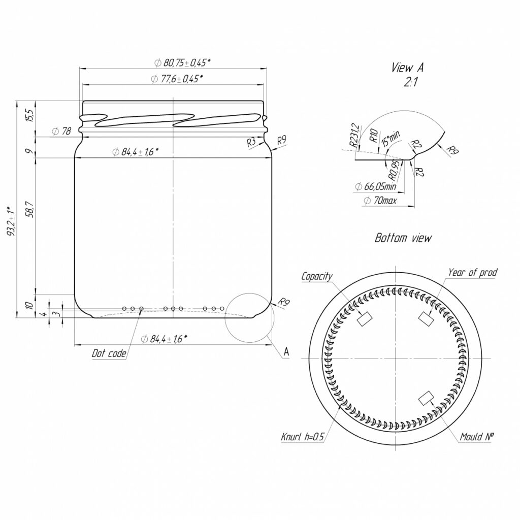 słoik 405 ml rysunek techniczny