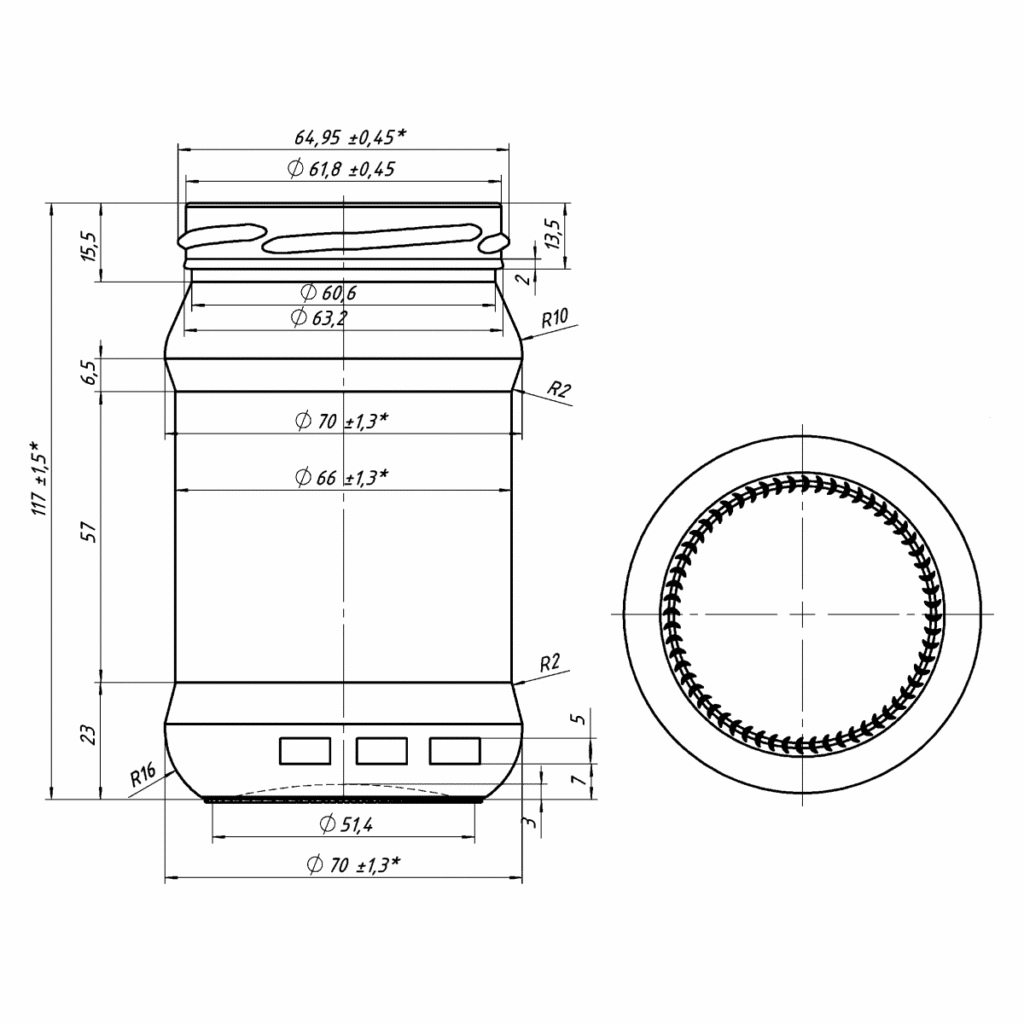 słoik 320 ml rysunek techniczny